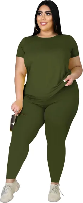 Plus Size Two Piece Outfits For Women Summer Sweatsuits Jogger Sets Casual Print Shorts Tracksuit Sets