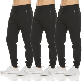 PURE CHAMP Mens 3 Pack Fleece Active Athletic Workout Jogger Sweatpants for Men with Zipper Pocket and Drawstring Size S-3XL