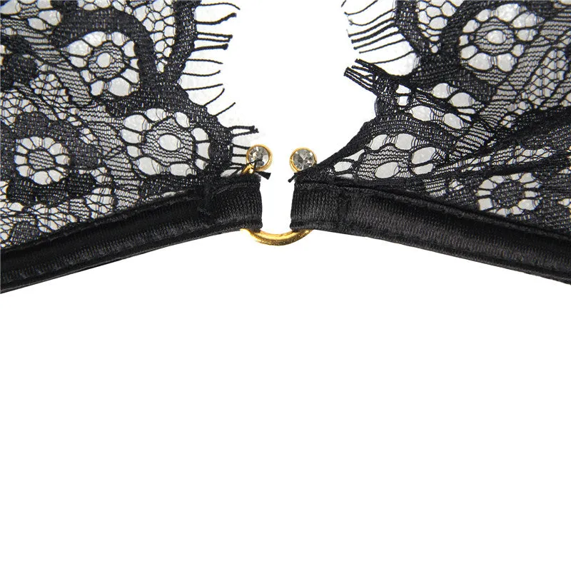 Queen Eyelash Lace & Sheer Bra Garterbelt Set