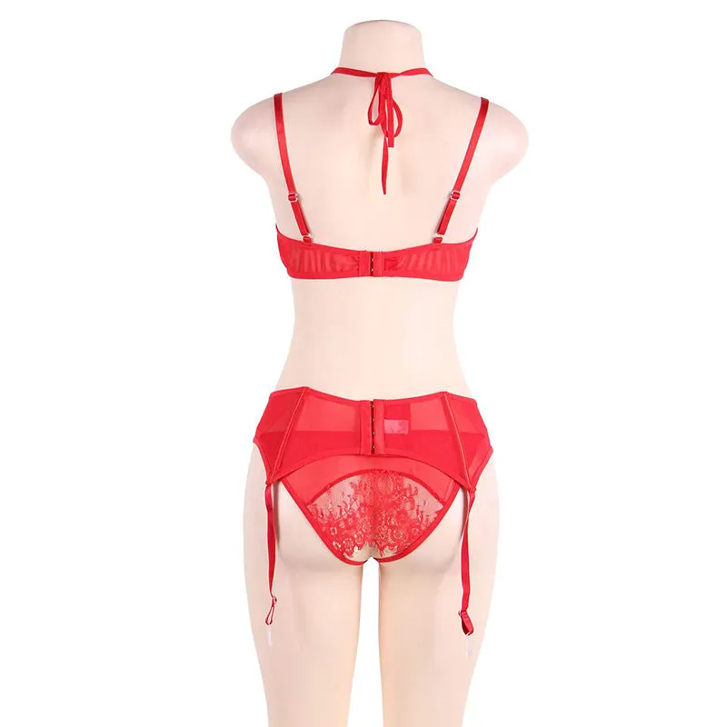 Queen Eyelash Lace & Sheer Bra Garterbelt Set