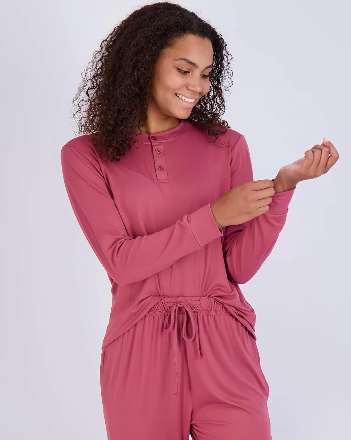 Real Essentials 2 Pack: Women's Soft Long Sleeve Sleep Set - Comfortable Lounge Pull Over Hoodie and Henley Jogger