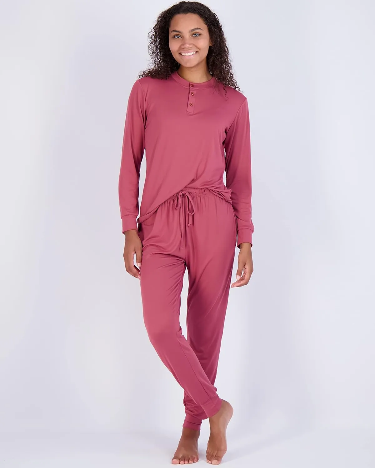 Real Essentials 2 Pack: Women's Soft Long Sleeve Sleep Set - Comfortable Lounge Pull Over Hoodie and Henley Jogger
