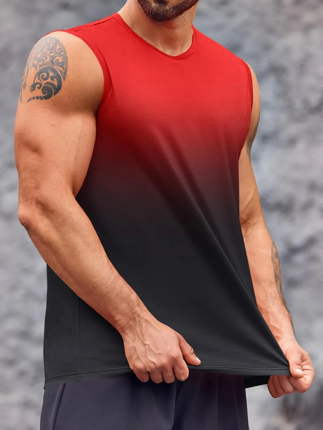 Runcati Mens Sleeveless Tank Tops Workout Muscle Gym T Shirts Crew Neck Gradient Tee Tops