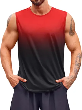 Runcati Mens Sleeveless Tank Tops Workout Muscle Gym T Shirts Crew Neck Gradient Tee Tops