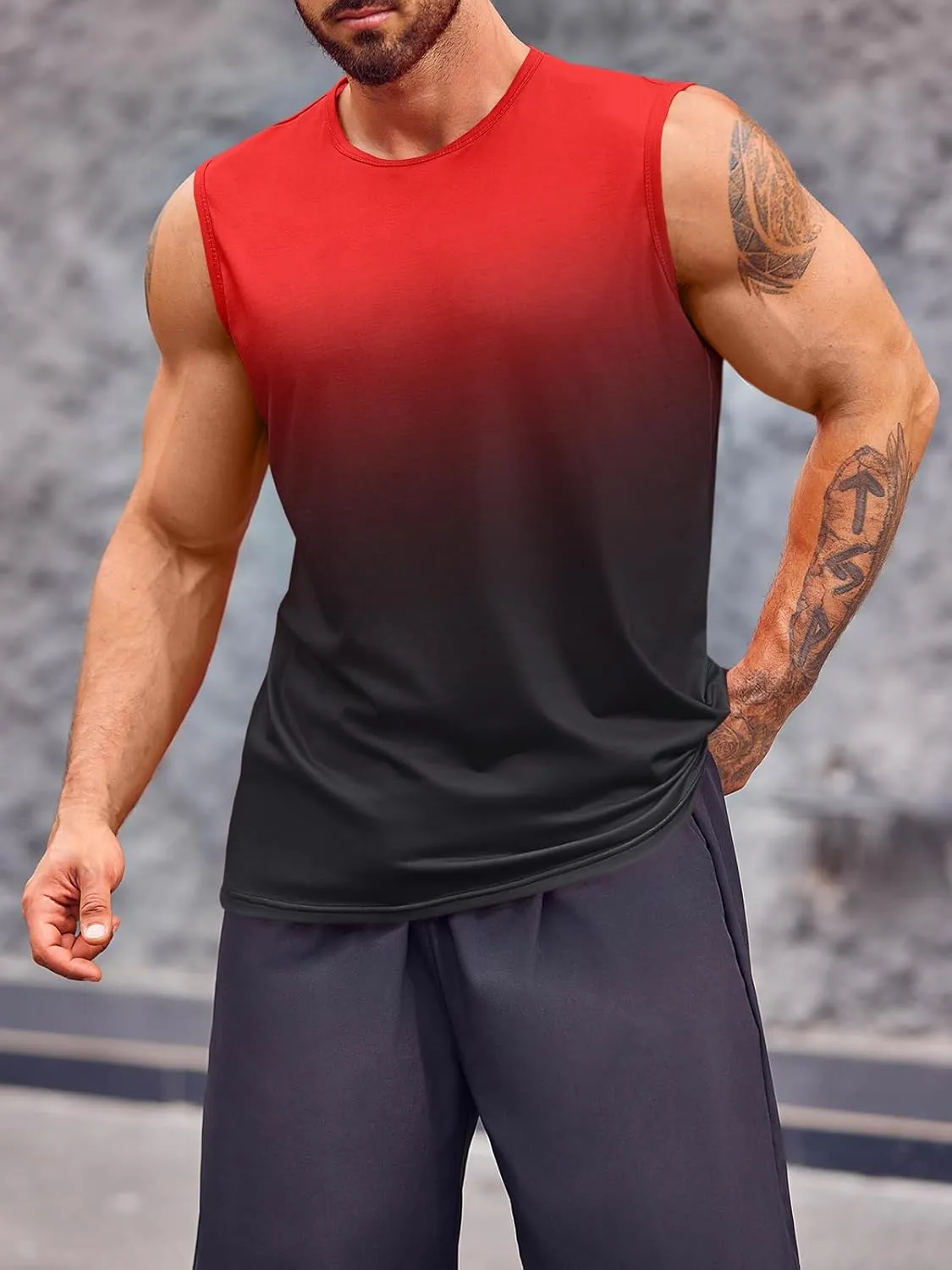 Runcati Mens Sleeveless Tank Tops Workout Muscle Gym T Shirts Crew Neck Gradient Tee Tops
