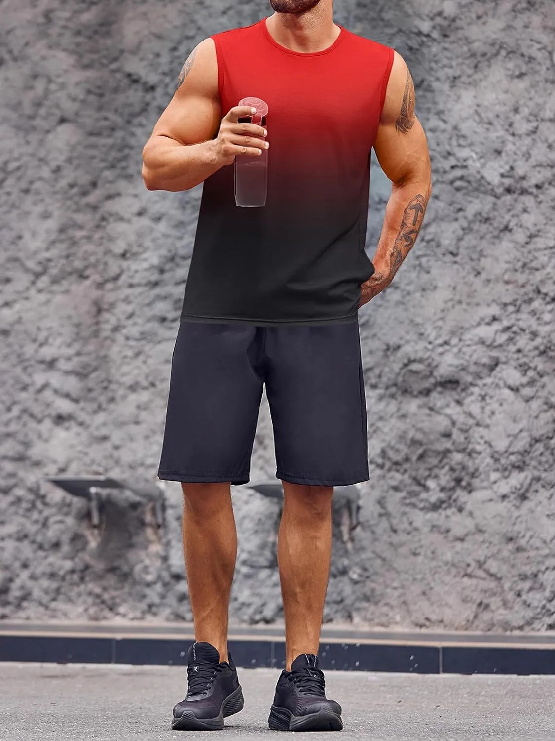 Runcati Mens Sleeveless Tank Tops Workout Muscle Gym T Shirts Crew Neck Gradient Tee Tops