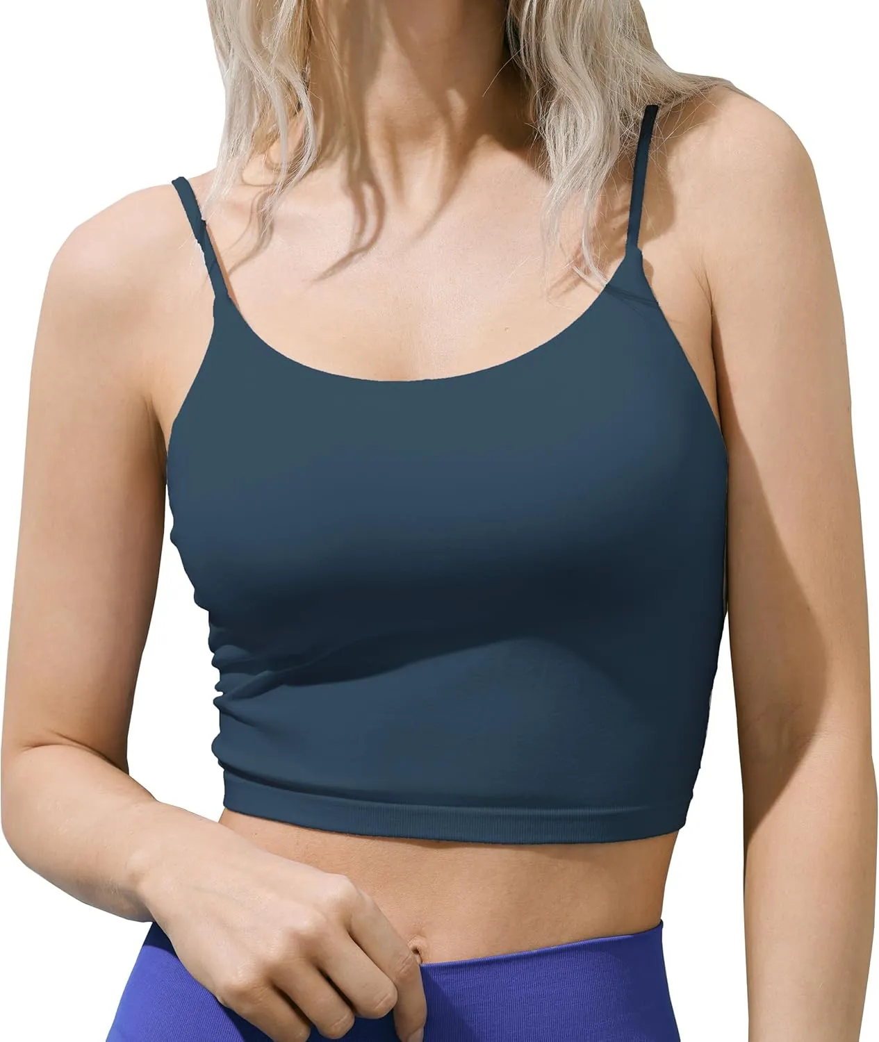 SIXIM Seamless Camisole Tops for Women Built in Bra Women's Spaghetti Strap Tank Tops Padded Double Layer Crop Tops