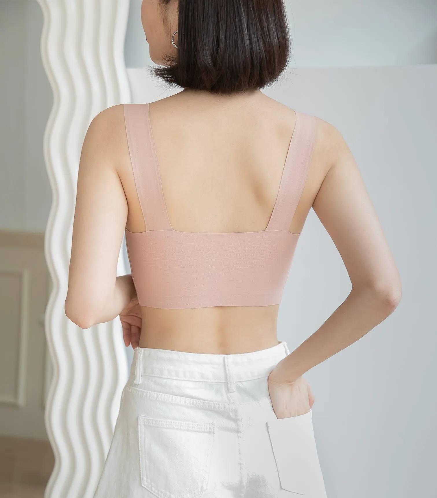 Smooth Seemless V Style Wireless Tank Top Bra- No Bottoms Pink
