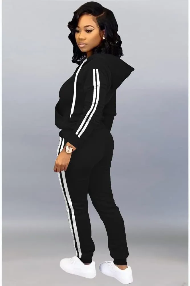 TOPSRANI Womens Two Piece Outfits Casual Sweatsuits Solid Tracksuit Jogging Sweat Suits Matching Jogger Hoodie Pants Set