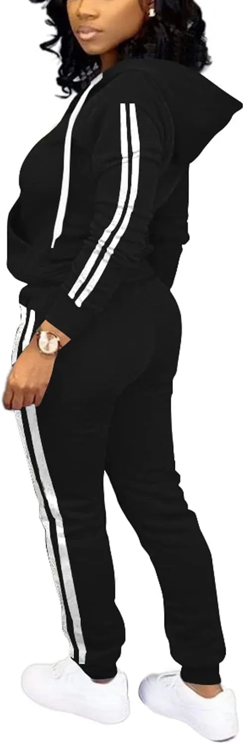 TOPSRANI Womens Two Piece Outfits Casual Sweatsuits Solid Tracksuit Jogging Sweat Suits Matching Jogger Hoodie Pants Set