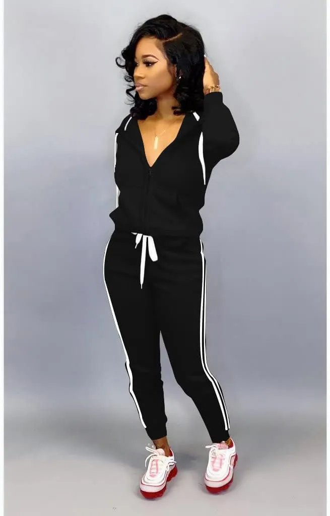 TOPSRANI Womens Two Piece Outfits Casual Sweatsuits Solid Tracksuit Jogging Sweat Suits Matching Jogger Hoodie Pants Set