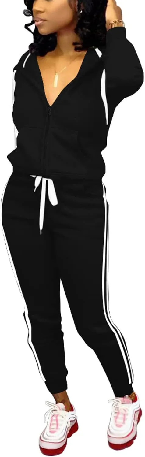 TOPSRANI Womens Two Piece Outfits Casual Sweatsuits Solid Tracksuit Jogging Sweat Suits Matching Jogger Hoodie Pants Set
