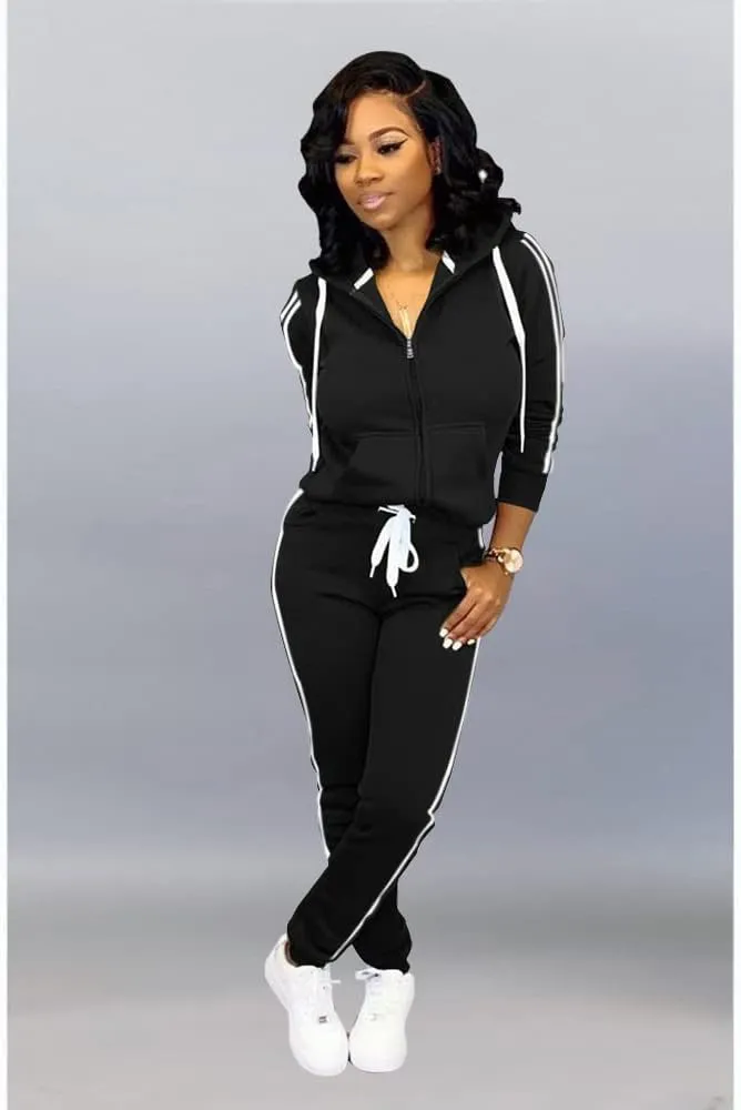 TOPSRANI Womens Two Piece Outfits Casual Sweatsuits Solid Tracksuit Jogging Sweat Suits Matching Jogger Hoodie Pants Set