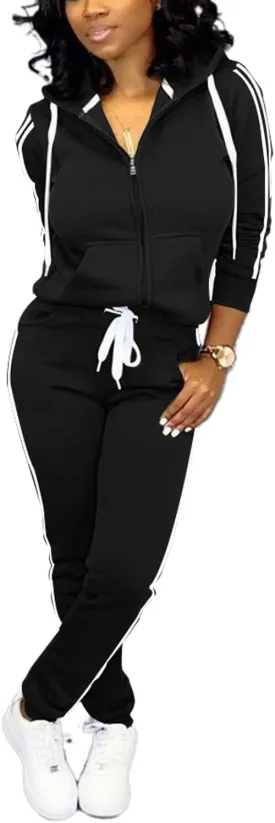 TOPSRANI Womens Two Piece Outfits Casual Sweatsuits Solid Tracksuit Jogging Sweat Suits Matching Jogger Hoodie Pants Set