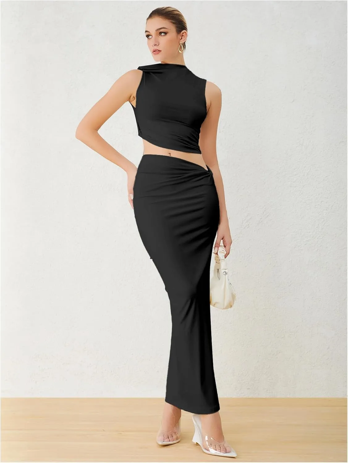 Verdusa Two Piece Sets For Women Going Out Tops and Bodycon Maxi Skirt Set Vacation Outfits