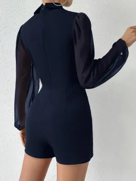 WDIRARA Women's Long Lantern Sleeve Elegant Shawl Collar Blazer Romper Shorts Jumpsuit