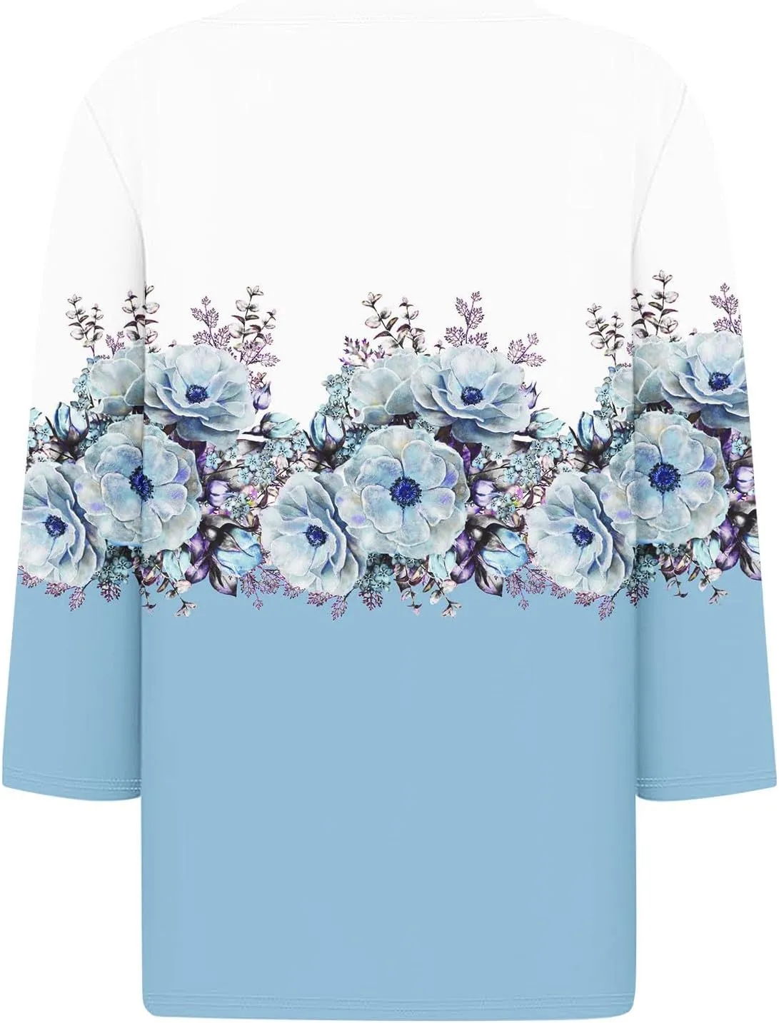 Women 3/4 Sleeve Floral Tops Dressy Casual Summer Blouses T Shirts V Neck Trendy Blouse Tunic Loose Fit Boho Clothing