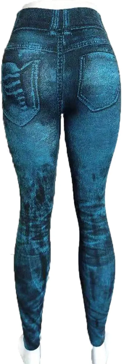 Women Denim Print Leggings Fake Jeans Seamless Full Length Tights High Waist Jeggings Workout Sport Yoga Pants