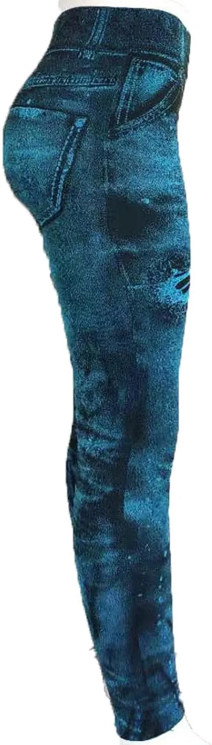 Women Denim Print Leggings Fake Jeans Seamless Full Length Tights High Waist Jeggings Workout Sport Yoga Pants