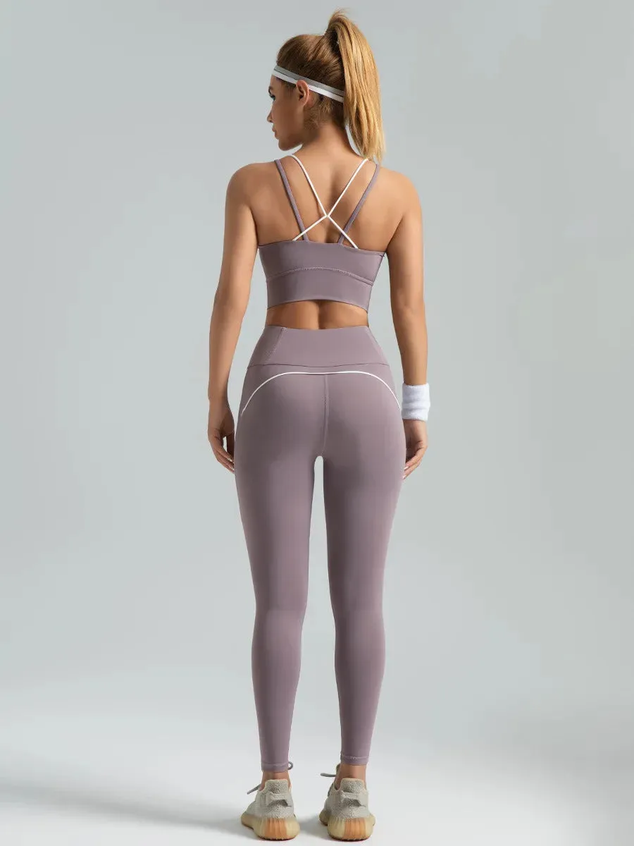 Women's 2pcs yoga set yoga Clothes High Waist Strap Cross High-elasticity Yoga Sports Bra Fitness Wear set Women's Tracksuit