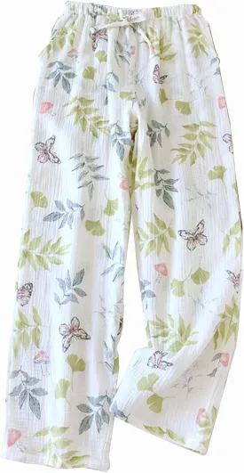 Women's Pajamas Pants Fashion Floral Cotton Lightweight Wide Leg Pants Summer Loose Lounge Home PJ's Trouser