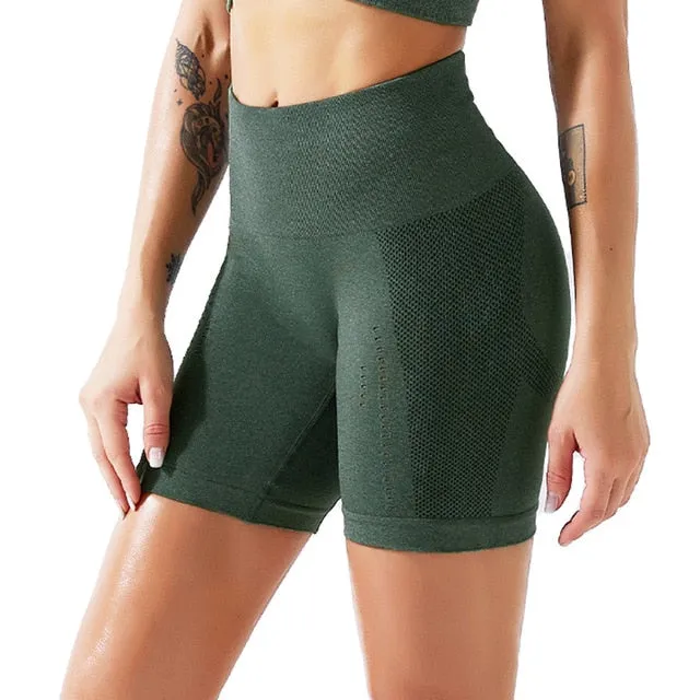 Women's Seamless 2 Piece Workout Gym Yoga Shorts High Waist Seamless Leggings with Sport Bra Set