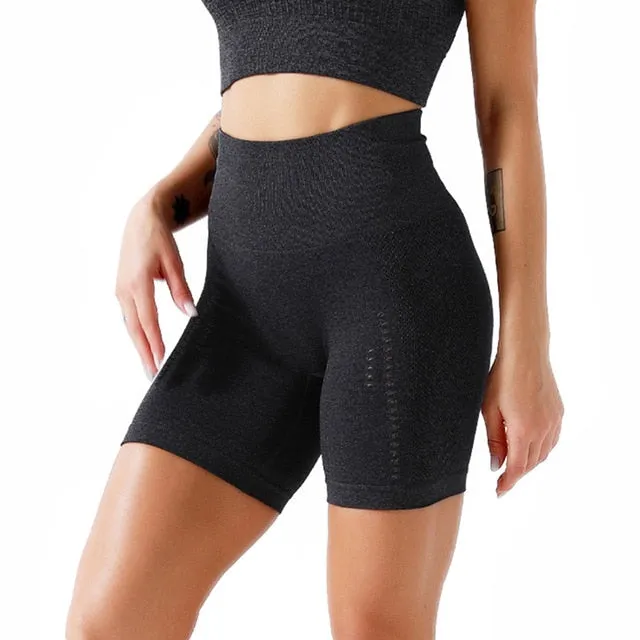 Women's Seamless 2 Piece Workout Gym Yoga Shorts High Waist Seamless Leggings with Sport Bra Set