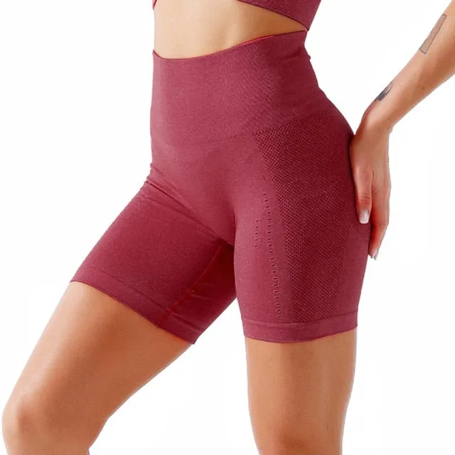Women's Seamless 2 Piece Workout Gym Yoga Shorts High Waist Seamless Leggings with Sport Bra Set