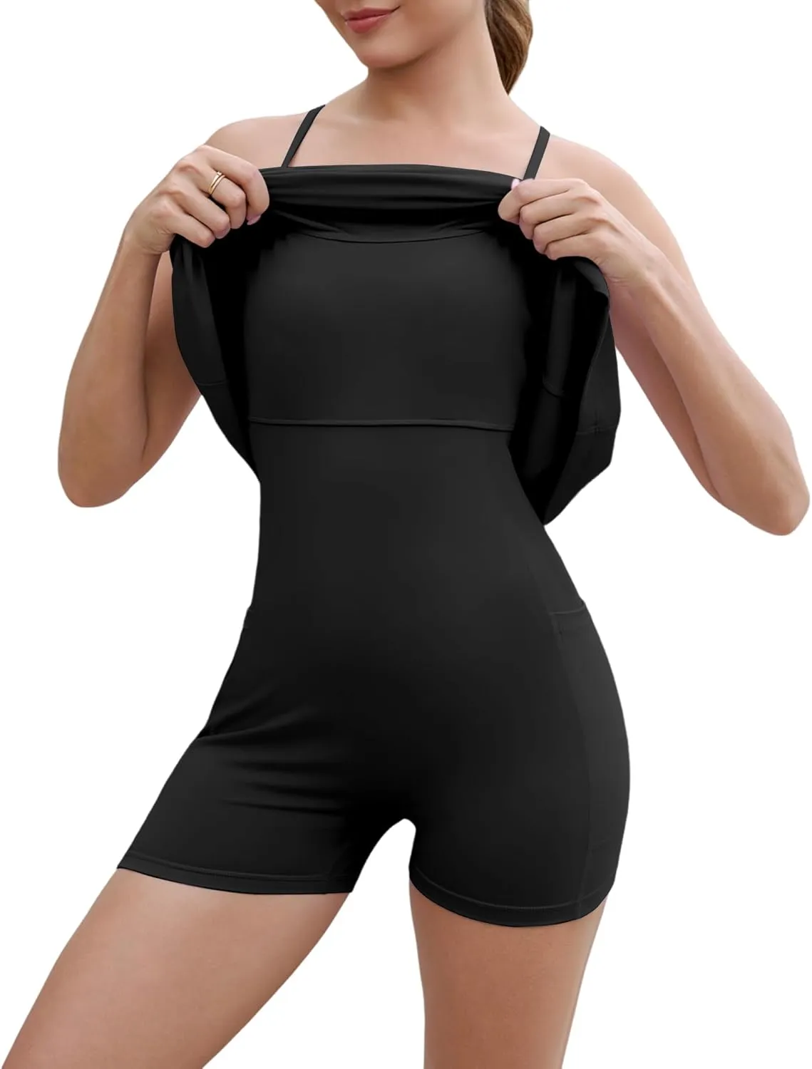 Womens Tennis Dress with Shorts Pockets, Built-in Sports Bra Crisscross Back Athletic Dress with Underneath