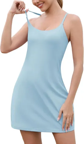 Womens Tennis Dress with Shorts Pockets, Built-in Sports Bra Crisscross Back Athletic Dress with Underneath