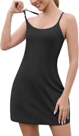 Womens Tennis Dress with Shorts Pockets, Built-in Sports Bra Crisscross Back Athletic Dress with Underneath