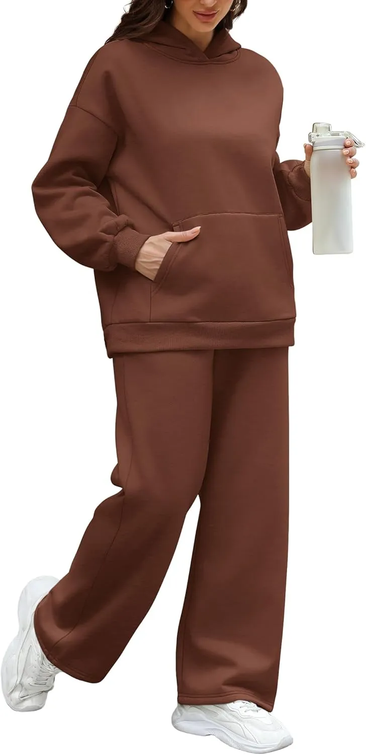 XIEERDUO Womens 2 Piece Outfits 2024 Sweatsuit Set Track Suits Oversized Hoodie Sweatshirts Wide Leg Sweatpants with Pockets