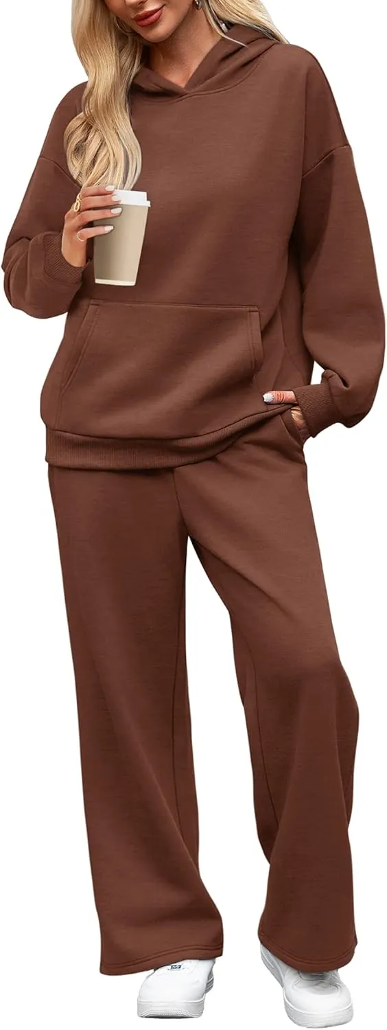XIEERDUO Womens 2 Piece Outfits 2024 Sweatsuit Set Track Suits Oversized Hoodie Sweatshirts Wide Leg Sweatpants with Pockets