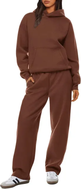 XIEERDUO Womens 2 Piece Outfits 2024 Sweatsuit Set Track Suits Oversized Hoodie Sweatshirts Wide Leg Sweatpants with Pockets