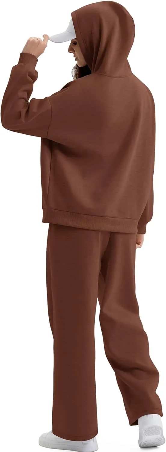 XIEERDUO Womens 2 Piece Outfits 2024 Sweatsuit Set Track Suits Oversized Hoodie Sweatshirts Wide Leg Sweatpants with Pockets