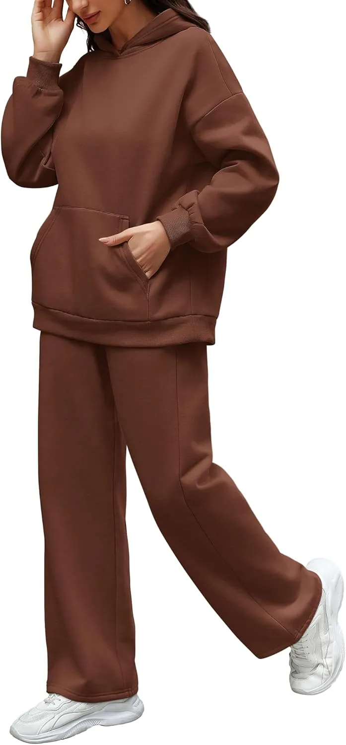 XIEERDUO Womens 2 Piece Outfits 2024 Sweatsuit Set Track Suits Oversized Hoodie Sweatshirts Wide Leg Sweatpants with Pockets
