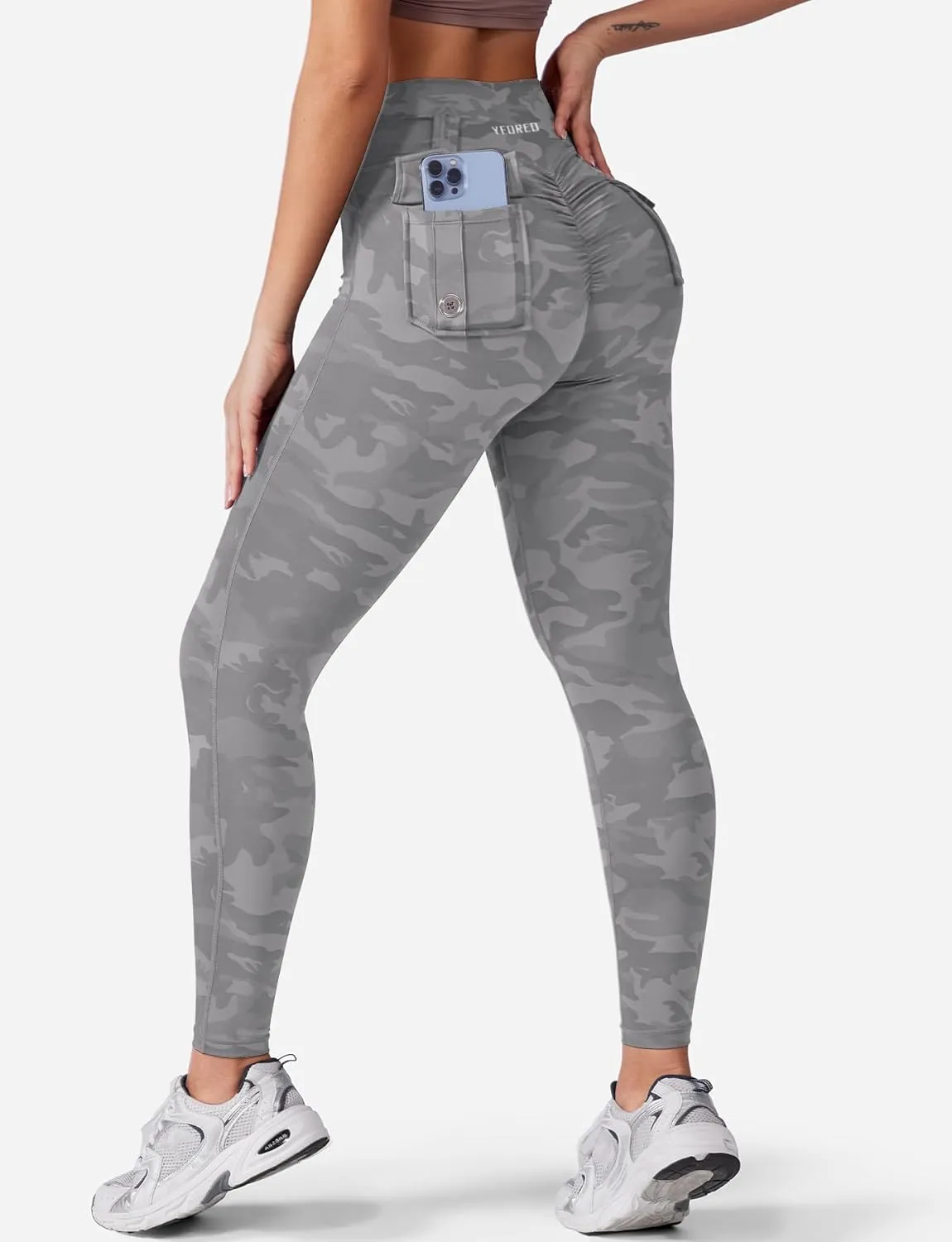 YEOREO CoreFlex Leggings with Pockets for Women Charm Scrunch Workout Leggings V Cross Waist Butt Lifting Gym Yoga Pants