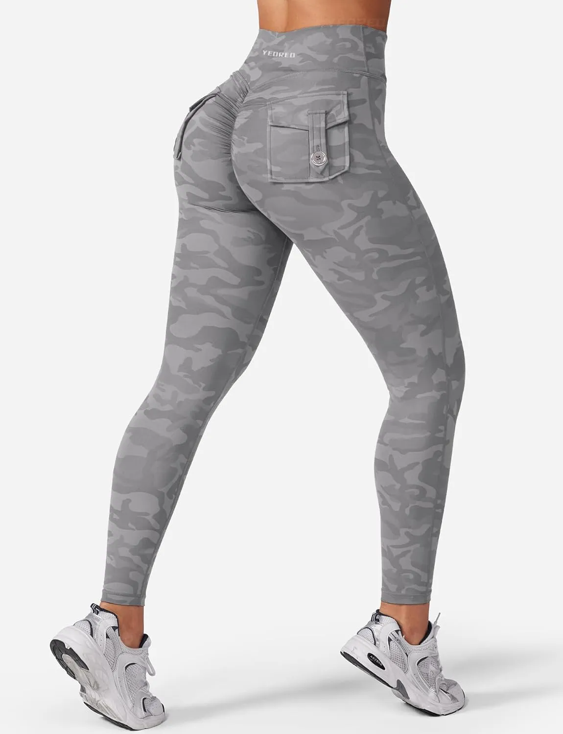 YEOREO CoreFlex Leggings with Pockets for Women Charm Scrunch Workout Leggings V Cross Waist Butt Lifting Gym Yoga Pants