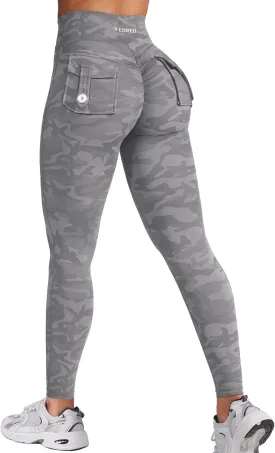 YEOREO CoreFlex Leggings with Pockets for Women Charm Scrunch Workout Leggings V Cross Waist Butt Lifting Gym Yoga Pants