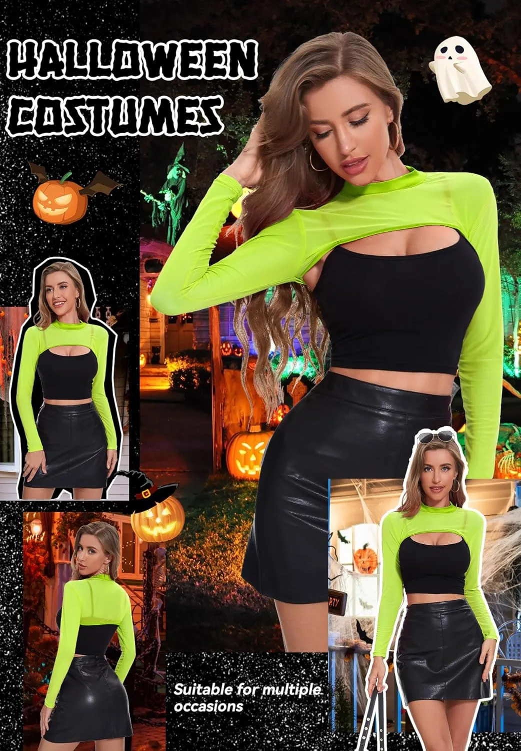 Zando 2025 Sexy Long Sleeve Rave Outfits for Women Mesh Sheer Crop Tops Mock Neck See Through Shirt Clubwear Festival Party